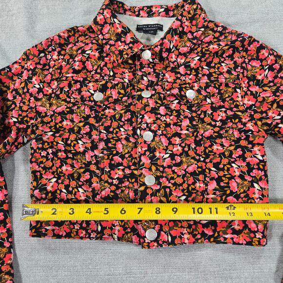 Social Standard by Sanctuary Girls 10/12 Cropped Denim Pink Fall Floral Jacket - Picture 4 of 12